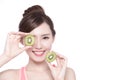 Beauty woman and Kiwi fruit