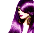 Beauty woman with long healthy purple hair