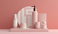 treatment background layout pastel bottle pink product care cosmetic pure beauty. Generative AI.