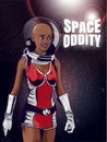 Beauty woman on the Mars station. Dressed space suit. Rocket landing to the Mars planet. Sci-fi fantasy. Retro style colored. Vec