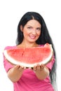 Beauty woman offering watermelon Royalty Free Stock Photo