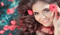 Beauty woman portrait with flowers. Free Happy Girl Enjoying Nat