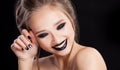 Beauty Woman Portrait. Professional Makeup and Manicure with smokey eyes. Black colors. Copy-space Royalty Free Stock Photo