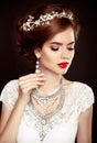 Beauty woman portrait. Wedding Hairstyle. Beautiful fashion bride girl model. Luxury jewelry. Manicured nails. Attractive young w Royalty Free Stock Photo