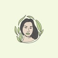 Beauty woman rounded with floral leaf shape vector