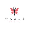 Beauty Woman Silhouette with Flying Butterfly logo design Royalty Free Stock Photo