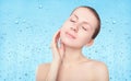 Beauty woman, skin care and freshness background with drops