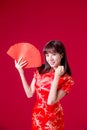 Cheongsam woman show red envelope