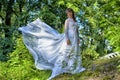 Beauty woman with white dress flying Royalty Free Stock Photo