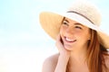 Beauty woman with white teeth smile looking sideways Royalty Free Stock Photo
