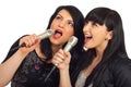 Beauty women singing at karaoke Royalty Free Stock Photo