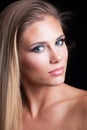 Beauty young blonde woman portrait blue eyes studio