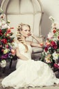 Beauty young bride alone in luxury vintage