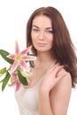 Beauty face of woman with lily flower