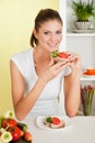 Beauty, young girl eating sandwich