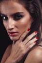 beauty young sencual woman with jewellery close up, luxury portrait of rich real girl, party makeup Royalty Free Stock Photo