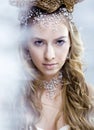 Beauty young snow queen in fairy flashes