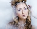 Beauty young snow queen in fairy flashes with hair Royalty Free Stock Photo