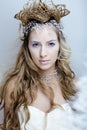 Beauty young snow queen in fairy flashes with hair Royalty Free Stock Photo