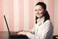 Beauty young support operator with laptop Royalty Free Stock Photo