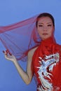 Beauty young vietnamese woman in red national Royalty Free Stock Photo