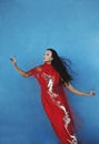 Beauty young vietnamese woman in red national Royalty Free Stock Photo