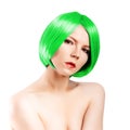 Beauty young woman with luxurious green hair. Girl with fresh sk Royalty Free Stock Photo