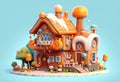 Beautyful Cute Cartoon House Building extreme closeup. Generative AI