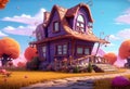 Beautyful Cute Cartoon House Building extreme closeup. Generative AI