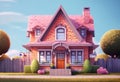 Beautyful Cute Cartoon House Building extreme closeup. Generative AI