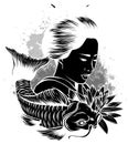 Beautyful Geisha women with koi carp fish.hand drawn and doodle style.Japanese Royalty Free Stock Photo