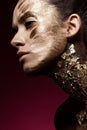 Beautyful girl with gold glitter on her face. Art image beauty Royalty Free Stock Photo