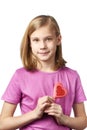 Beautyful girl with lollipop hearts