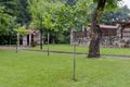 Beautyful landscape with chapel after rain in cool nook of park Rila near town Dupnitsa