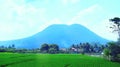 Beautyful landscape with mountains and green fields. Mountains and settlements