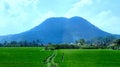 Beautyful landscape with mountains and green fields. Mountains and settlements