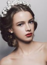 Beautyl girl evening makeup wearing wedding crown Royalty Free Stock Photo