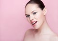 Beautyl girl natural makeup spa skin care on pink Royalty Free Stock Photo