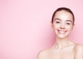 Beautyl girl natural makeup spa skin care on pink Royalty Free Stock Photo