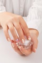Beautyspa body care concept. Trendy minimal spring summer nail design Royalty Free Stock Photo