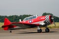 BEAUVECHAIN, BELGIUM - JUL 3, 2010: North American T-6 Texan trainer aircraft on the tarmac of Beauvechain airbase