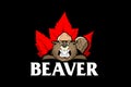 Beaver Animal Cartoon character with maple leaf template Royalty Free Stock Photo