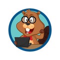 Beaver as nerd geek with laptop