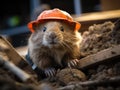 Beaver building with wood using helmet