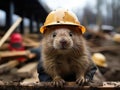 Beaver building with wood using helmet