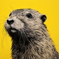 Hyper-detailed Beaver Artwork On Yellow Background