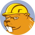 Beaver Construction Worker Circle Cartoon