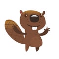 Excited cartoon beaver waving with his hands