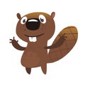 Excited cartoon beaver waving with his hands