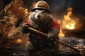 Beaver fireman in the forest.